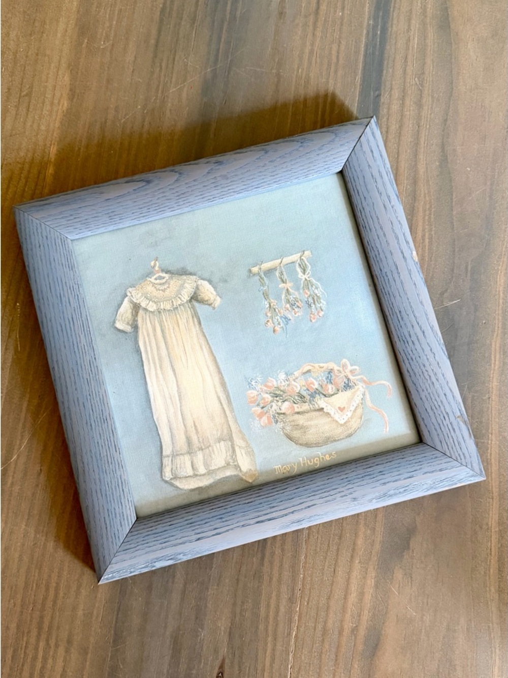 Vintage Mary Hughes Coquette Cottage Core Girls Nursery/Bedroom Blue Framed Art